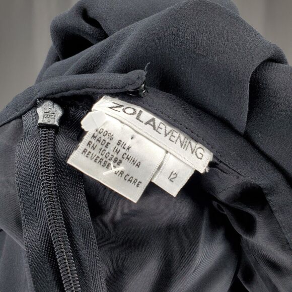 Zola Evening Silk Wide Leg Pants Women 12 Black Chiffon Overlay Romantic Gala - Picture 3 of 11